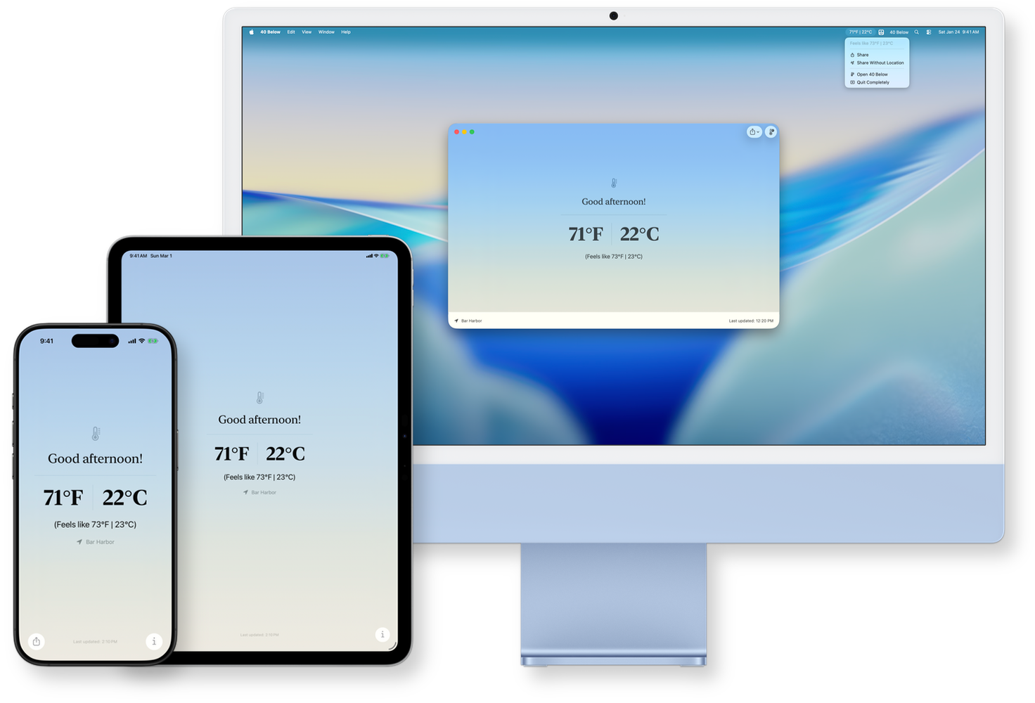 Familia de productos de 40 Below en iPhone, iPad y Mac